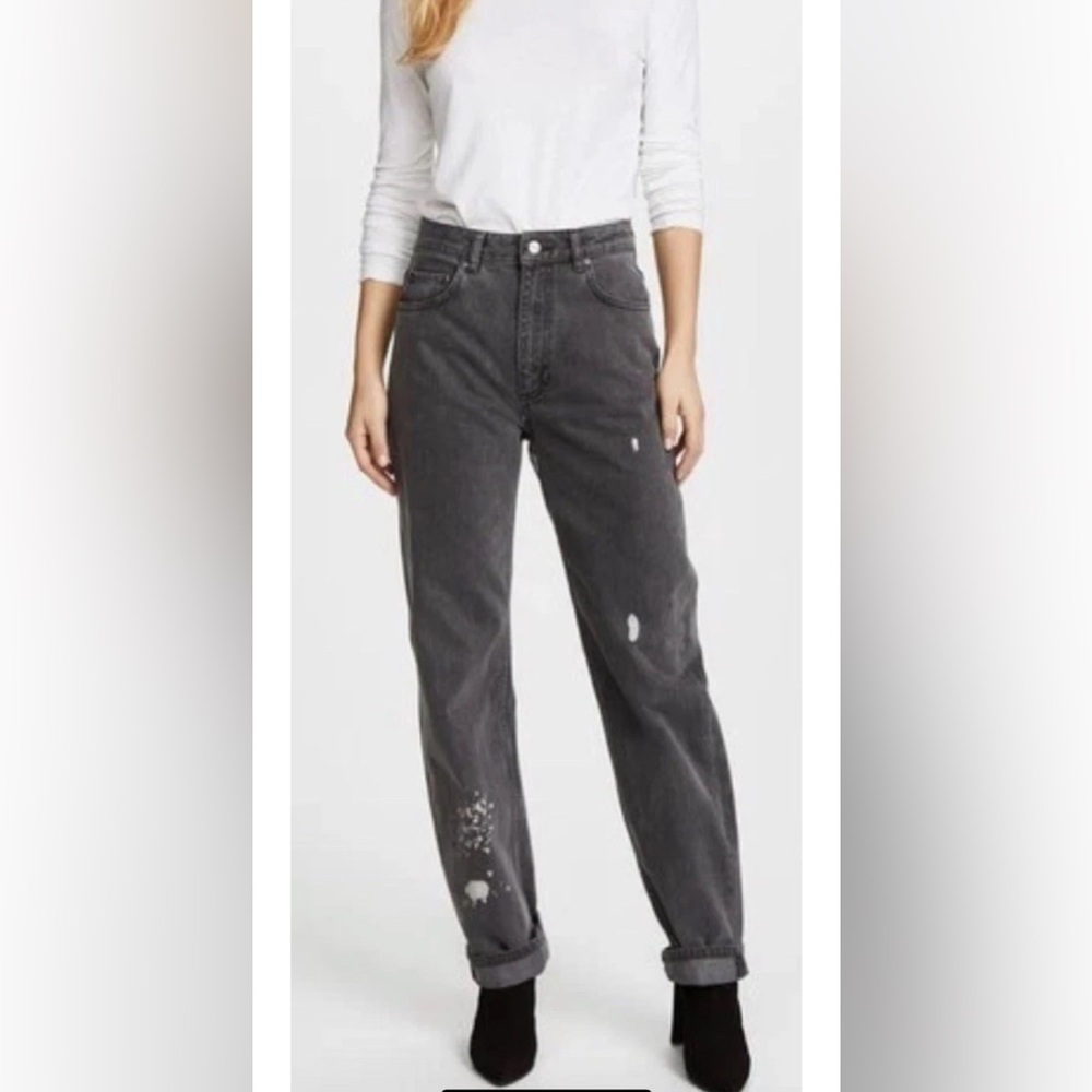 Anine Bing Skylar Jeans Dark Gray Denim Bleach‎ Paint Splatter 26